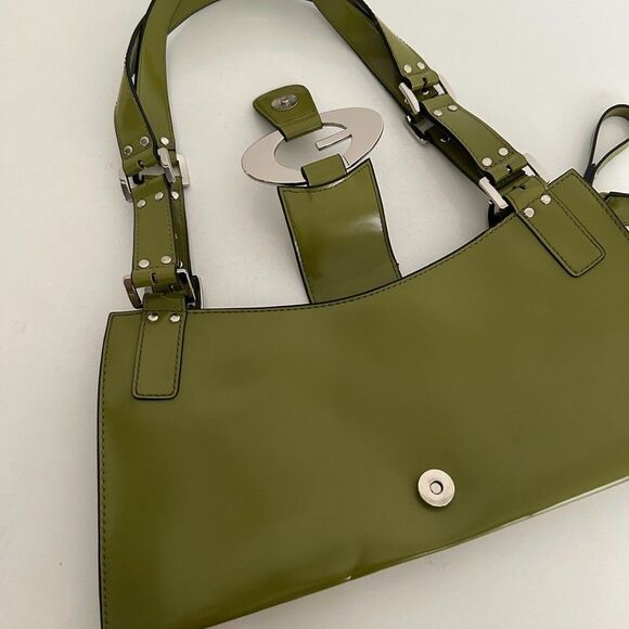 Guess Vintage Y2K Green Patent Leather Shoulder Bag G Logo Buckle Purse 2000s - Picture 8 of 15